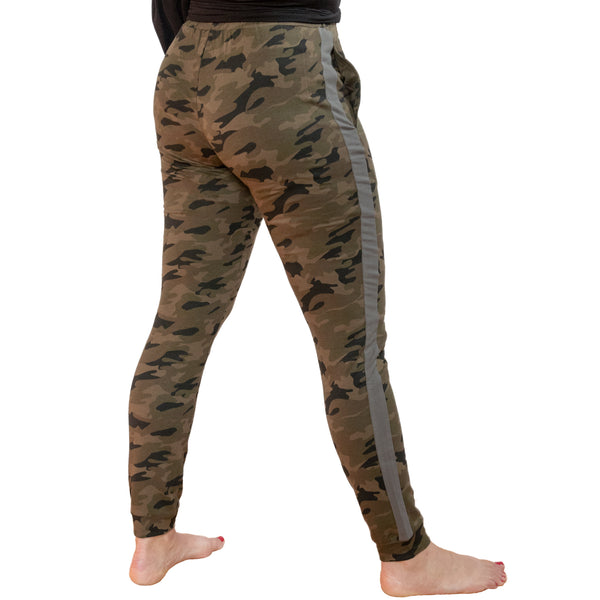 Fit For Barre Camo Joggers with grey side stripe. Cute and cozy barre style for the barre and beyond.